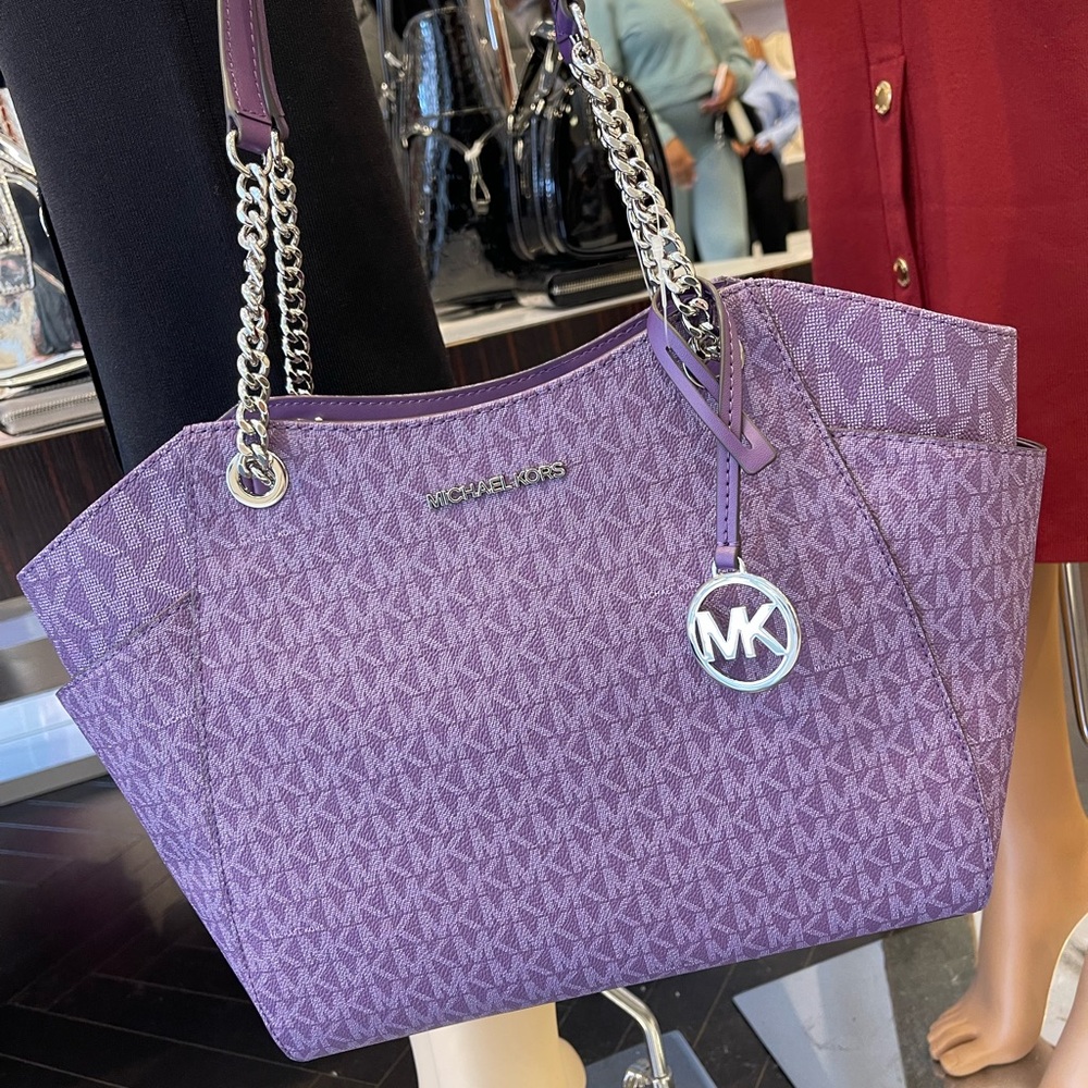 MICHAEL KORS 
Jet Set Travel Lg Signature Chain Shoulder Tote Bag
Dark Purple - Picture 9 of 16